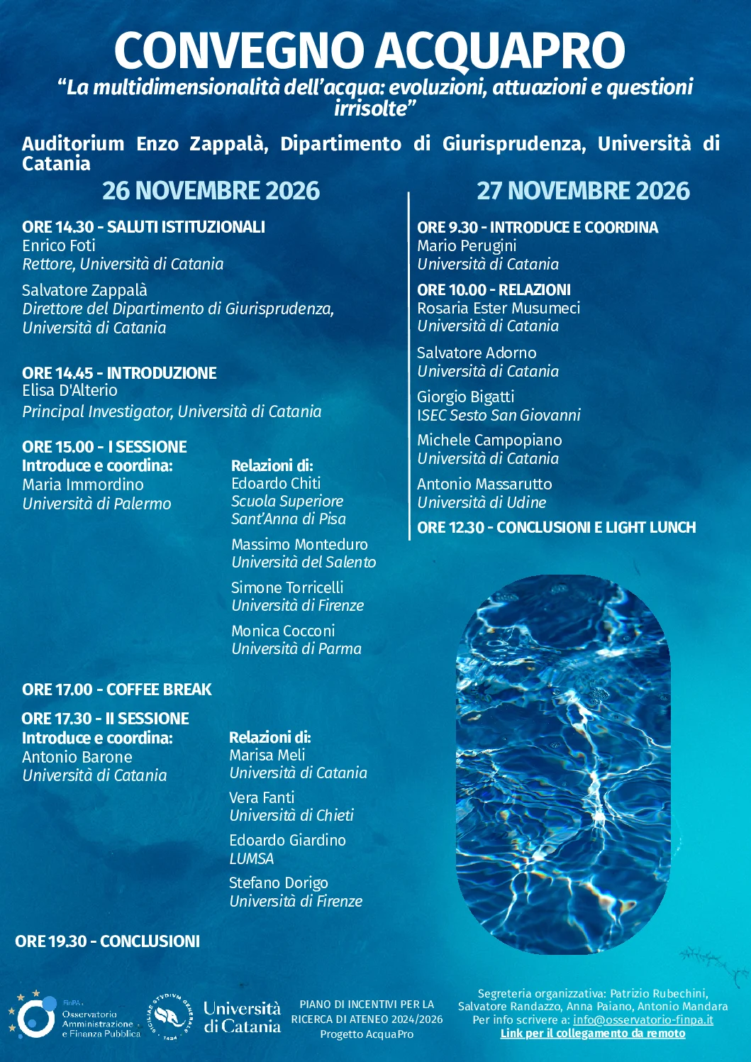 CONVEGNO ACQUAPRO – La multidimensionalità dell’acqua: evoluzioni, attuazioni e questioni irrisolte